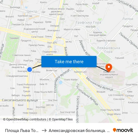 Площа Льва Толстого to Александровская больница. Корпус 10 map