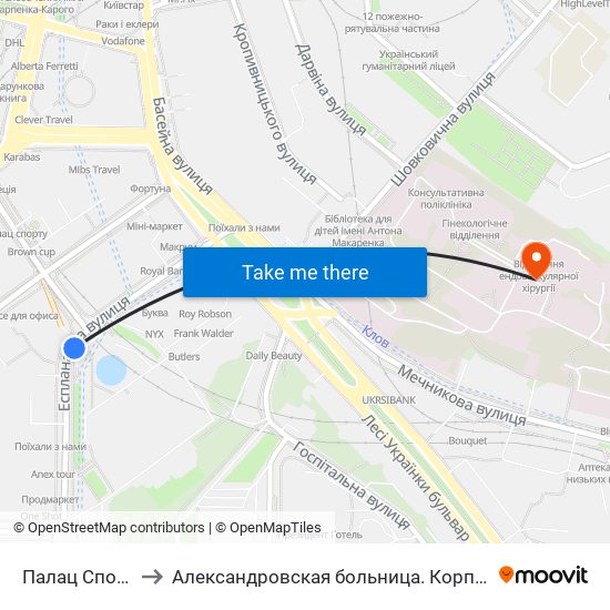 Палац Спорту to Александровская больница. Корпус 10 map