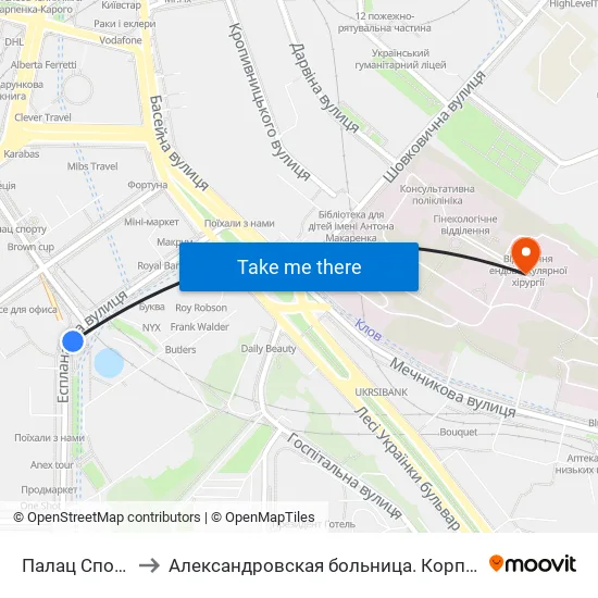 Палац Спорту to Александровская больница. Корпус 10 map