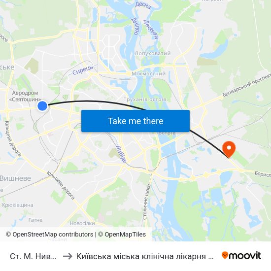 Ст. М. Нивки to Київська міська клінічна лікарня №1 map