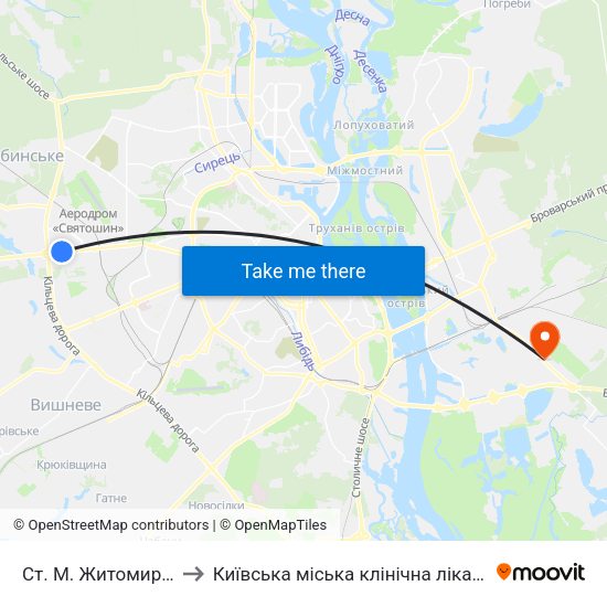 Ст. М. Житомирська to Київська міська клінічна лікарня №1 map