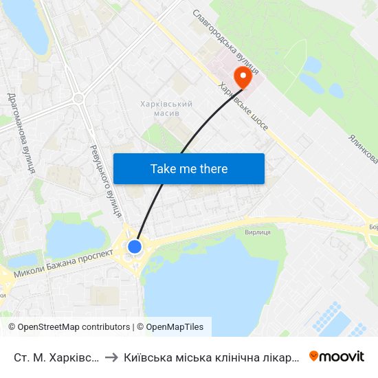 Ст. М. Харківська to Київська міська клінічна лікарня №1 map