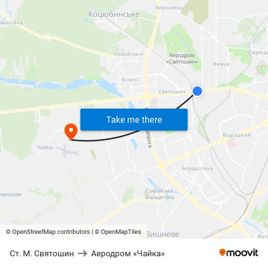 Ст. М. Святошин to Аеродром «Чайка» map