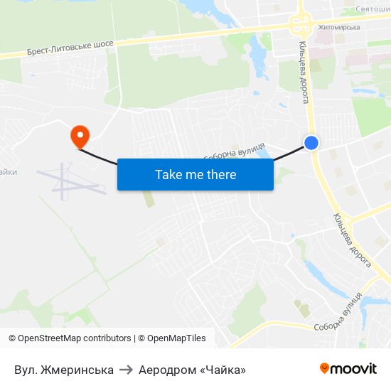 Вул. Жмеринська to Аеродром «Чайка» map
