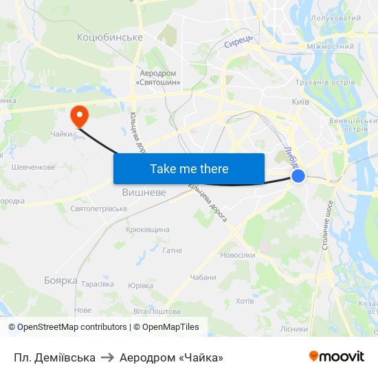Пл. Деміївська to Аеродром «Чайка» map