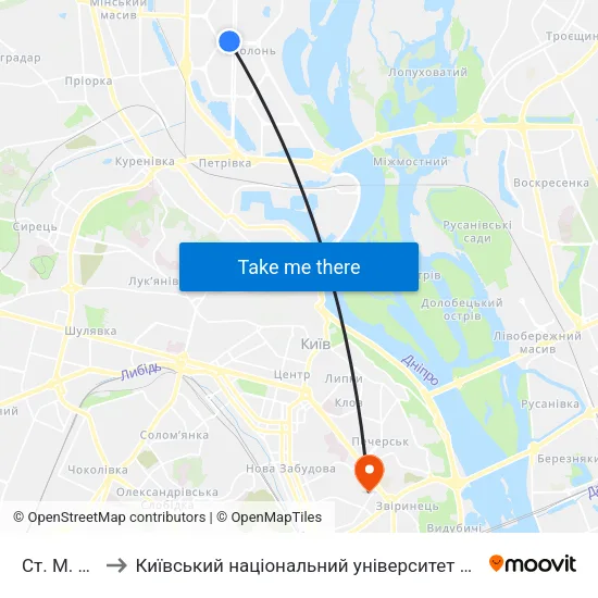 Ст. М. Мінська to Київський національний університет культури і мистецтв, корпус 3 map