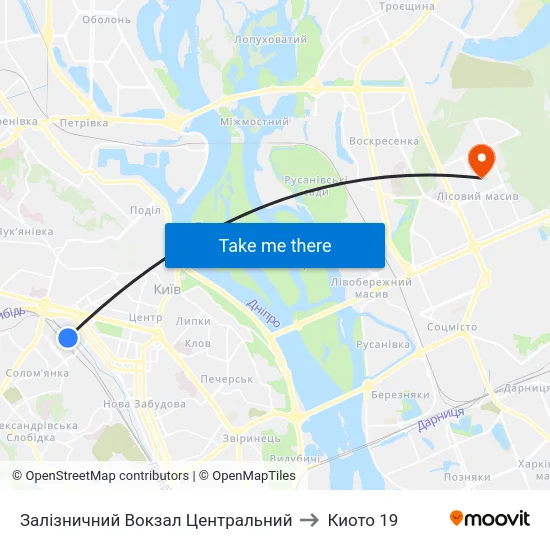 Залізничний Вокзал Центральний to Киото 19 map
