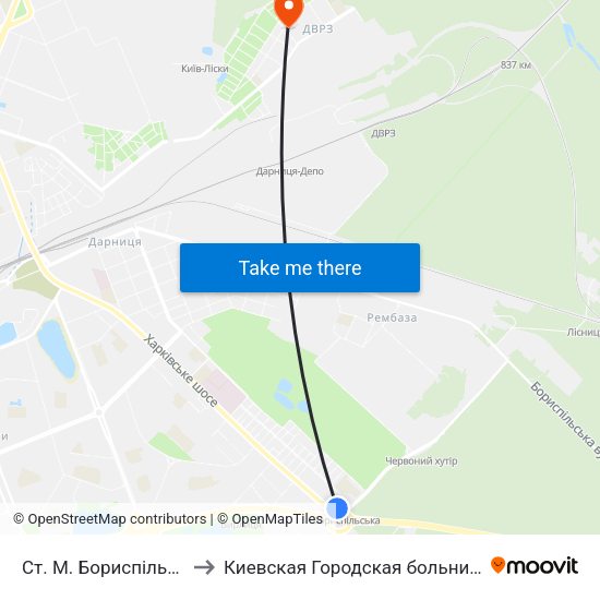 Ст. М. Бориспільська to Киевская Городская больница 11 map