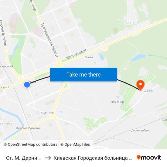 Ст. М. Дарниця to Киевская Городская больница 11 map