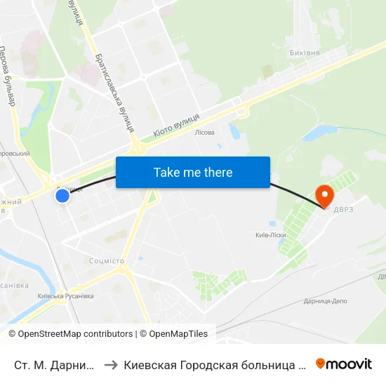 Ст. М. Дарниця to Киевская Городская больница 11 map