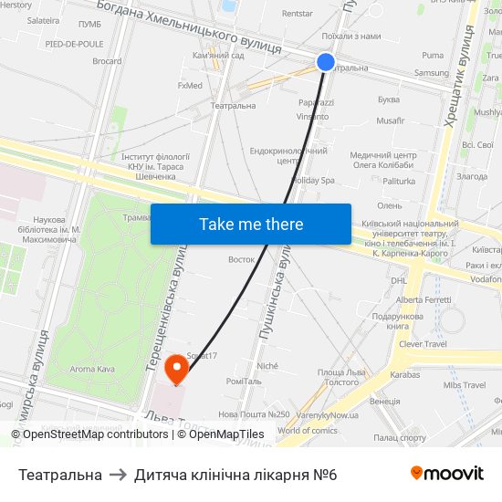 Театральна to Дитяча клінічна лікарня №6 map