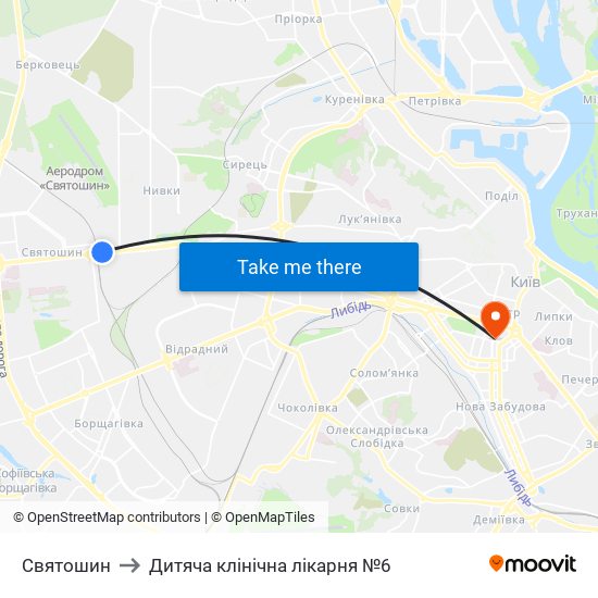 Святошин to Дитяча клінічна лікарня №6 map