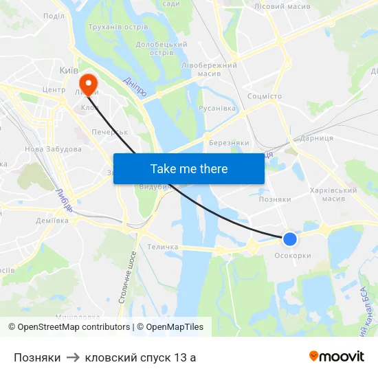 Позняки to кловский спуск 13 а map