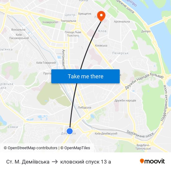 Ст. М. Деміївська to кловский спуск 13 а map