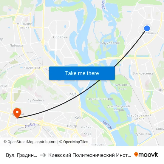 Вул. Градинська to Киевский Политехнический Институт КПИ map