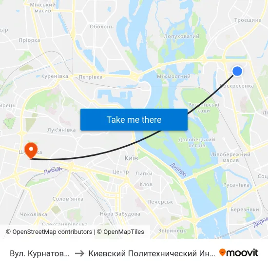 Вул. Курнатовського to Киевский Политехнический Институт КПИ map
