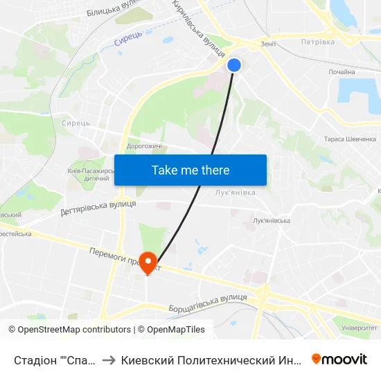 Стадіон ""Спартак"" to Киевский Политехнический Институт КПИ map