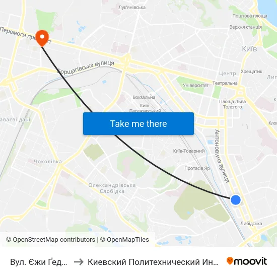 Вул. Єжи Ґедройця to Киевский Политехнический Институт КПИ map