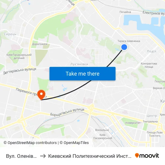 Вул. Оленівська to Киевский Политехнический Институт КПИ map