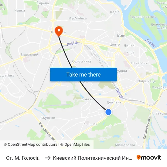 Ст. М. Голосіївська to Киевский Политехнический Институт КПИ map