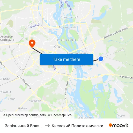 Залізничний Вокзал Дарниця to Киевский Политехнический Институт КПИ map