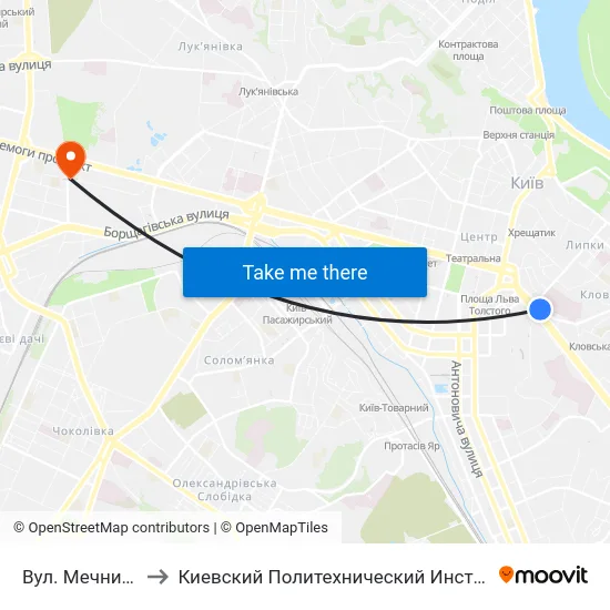 Вул. Мечникова to Киевский Политехнический Институт КПИ map