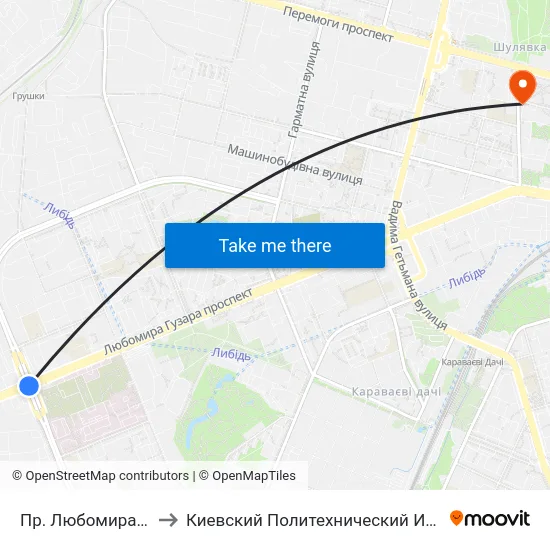 Пр. Любомира Гузара to Киевский Политехнический Институт КПИ map