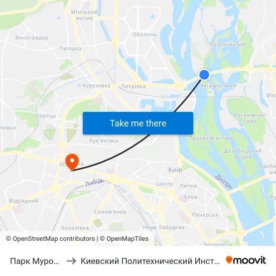 Парк Муромець to Киевский Политехнический Институт КПИ map