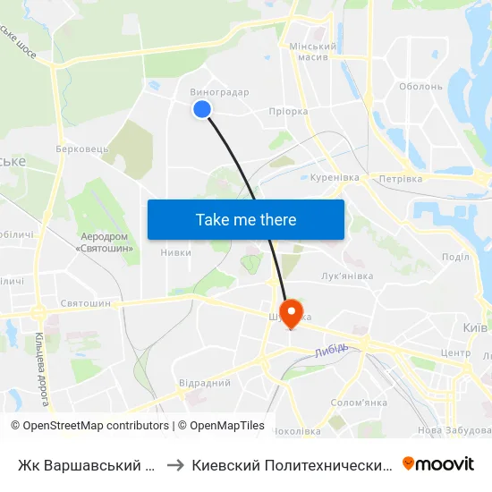 Жк Варшавський Мікрорайон to Киевский Политехнический Институт КПИ map