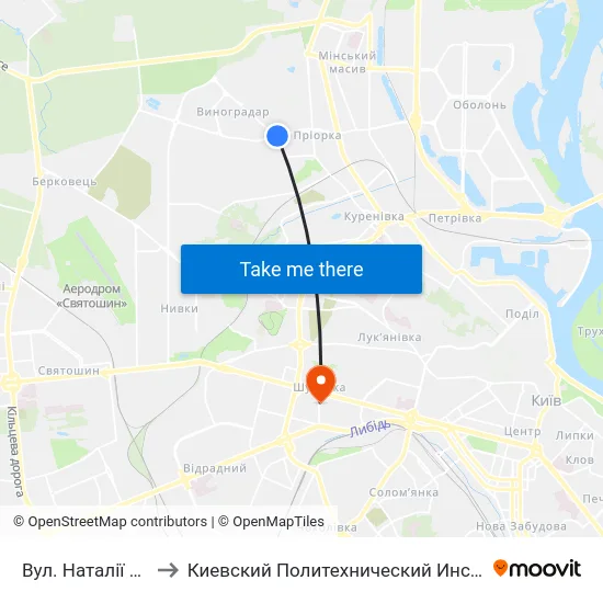 Вул. Наталії Ужвій to Киевский Политехнический Институт КПИ map