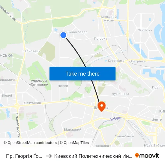 Пр. Георгія Ґонґадзе to Киевский Политехнический Институт КПИ map