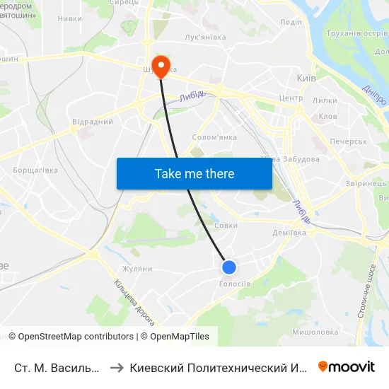 Ст. М. Васильківська to Киевский Политехнический Институт КПИ map