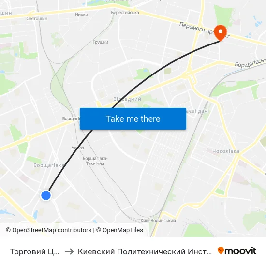 Торговий Центр to Киевский Политехнический Институт КПИ map