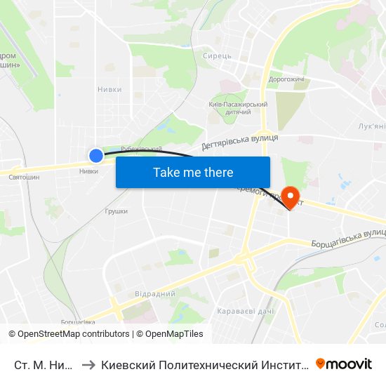 Ст. М. Нивки to Киевский Политехнический Институт КПИ map