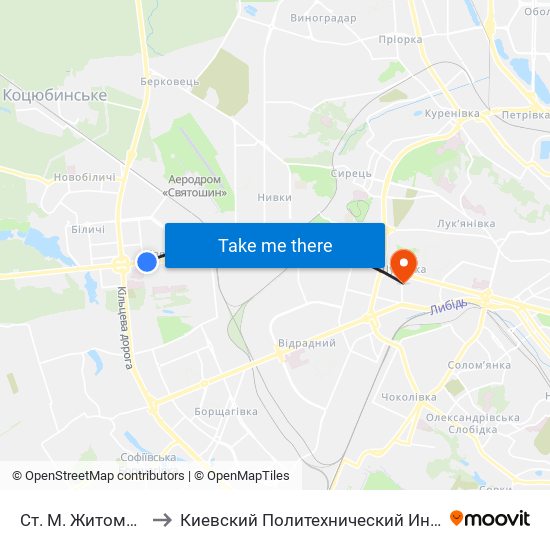 Ст. М. Житомирська to Киевский Политехнический Институт КПИ map