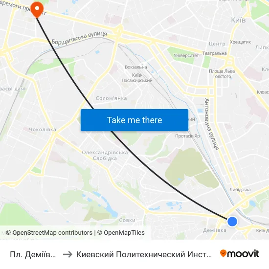 Пл. Деміївська to Киевский Политехнический Институт КПИ map