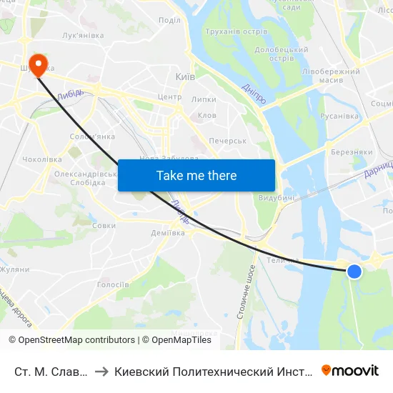 Ст. М. Славутич to Киевский Политехнический Институт КПИ map