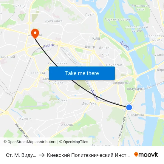 Ст. М. Видубичі to Киевский Политехнический Институт КПИ map