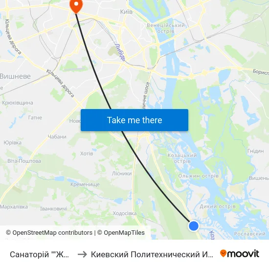 Санаторій ""Жовтень"" to Киевский Политехнический Институт КПИ map