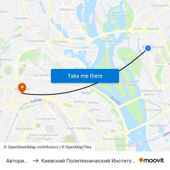 Авторинок to Киевский Политехнический Институт КПИ map