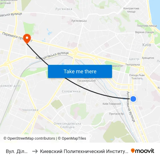 Вул. Ділова to Киевский Политехнический Институт КПИ map