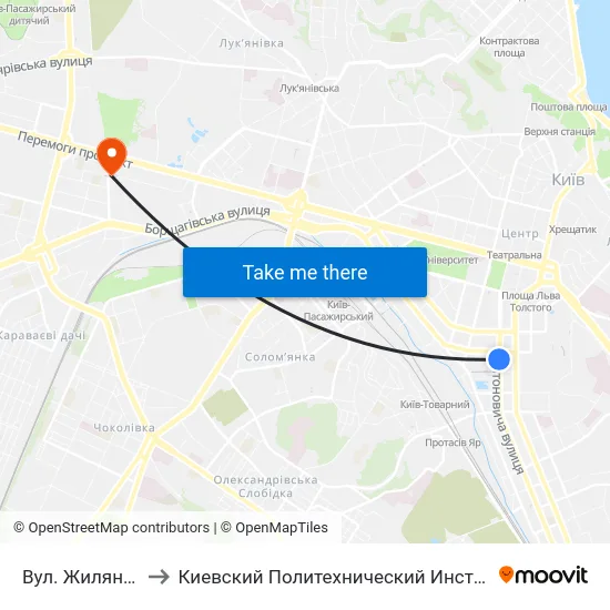 Вул. Жилянська to Киевский Политехнический Институт КПИ map