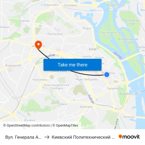 Вул. Генерала Алмазова to Киевский Политехнический Институт КПИ map