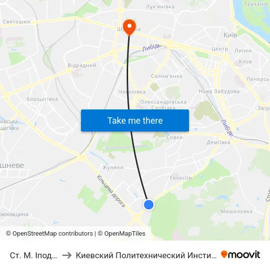Ст. М. Іподром to Киевский Политехнический Институт КПИ map