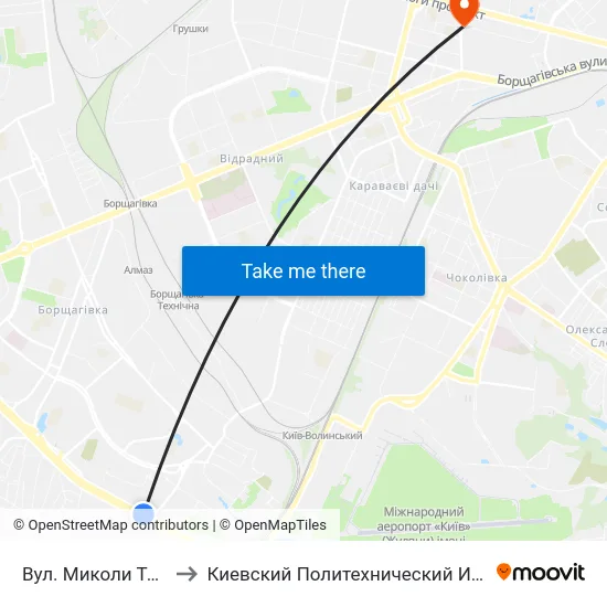 Вул. Миколи Трублаїні to Киевский Политехнический Институт КПИ map