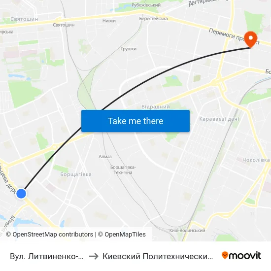 Вул. Литвиненко-Вольгемут to Киевский Политехнический Институт КПИ map