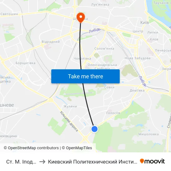 Ст. М. Іподром to Киевский Политехнический Институт КПИ map