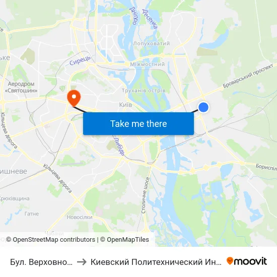 Бул. Верховної Ради to Киевский Политехнический Институт КПИ map