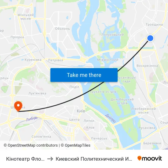 Кінотеатр Флоренція to Киевский Политехнический Институт КПИ map