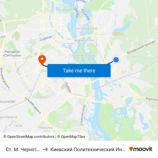 Ст. М. Чернігівська to Киевский Политехнический Институт КПИ map